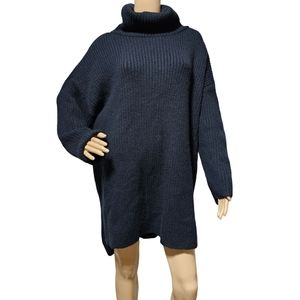 NWT Women's Lillusory Black Turtleneck Ribbed Oversized Sweater Dress